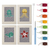 Gray Sea Friends mini punch needle kit set: four finished canvases with threads, punch needle and threader
