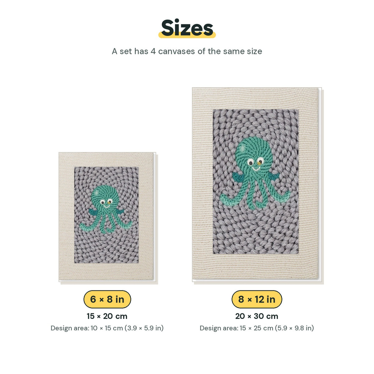 Size chart for the two mini canvas sizes: 6 x 8 in and 8 x 12 in
