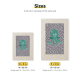Size chart for the two mini canvas sizes: 6 x 8 in and 8 x 12 in