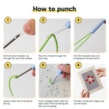 Six steps showing how to thread and use the punch needle