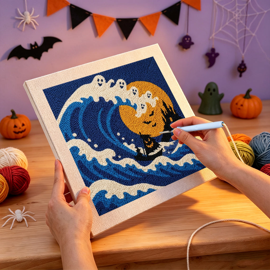 Punching the Great Ghost Wave design with the punch needle