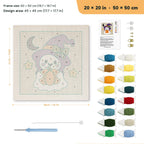 Green Bow Ghost punch needle kit, 20 × 20 in (50 × 50 cm): canvas size and kit contents