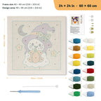Green Bow Ghost punch needle kit, 24 × 24 in (60 × 60 cm): canvas size and kit contents
