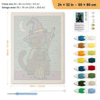 Green Cape Witch Cat punch needle kit, 24 × 32 in (60 × 80 cm): canvas size and kit contents