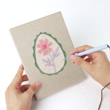 Punching a Green Egg Posies mini canvas with the punch needle