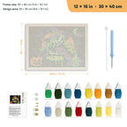 Green-Haired Potion Witch punch needle kit, 12 × 16 in (30 × 40 cm): canvas size and kit contents