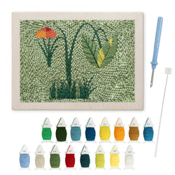 Green Meadow punch needle kit: finished canvas with threads, punch needle and threader