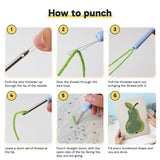 Six steps showing how to thread and use the punch needle