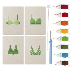 Green Polka Tops mini punch needle kit set: four finished canvases with threads, punch needle and threader