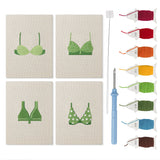 Green Polka Tops mini punch needle kit set: four finished canvases with threads, punch needle and threader