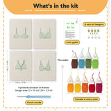 What is in the Green Polka Tops set: 4 printed canvases, punch needle, threader, threads, color guide and 4 sets of hangers (6 × 8 in (15 × 20 cm) each)