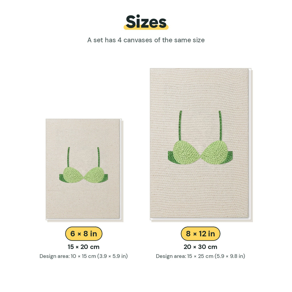 Size chart for the two mini canvas sizes: 6 x 8 in and 8 x 12 in