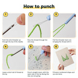 Six steps showing how to thread and use the punch needle