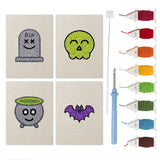 Green Skull Cauldron mini punch needle kit set: four finished canvases with threads, punch needle and threader