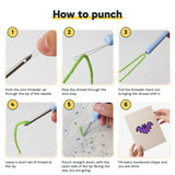 Six steps showing how to thread and use the punch needle