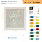 Grinning Zombie punch needle kit, 20 × 20 in (50 × 50 cm): canvas size and kit contents