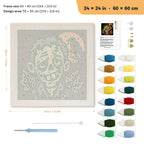 Grinning Zombie punch needle kit, 24 × 24 in (60 × 60 cm): canvas size and kit contents