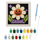 Growl Pumpkin Daisy punch needle kit: finished canvas with threads, punch needle and threader