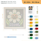 Growl Pumpkin Daisy punch needle kit, 20 × 20 in (50 × 50 cm): canvas size and kit contents