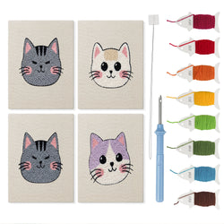 Grumpy Cat Faces mini punch needle kit set: four finished canvases with threads, punch needle and threader