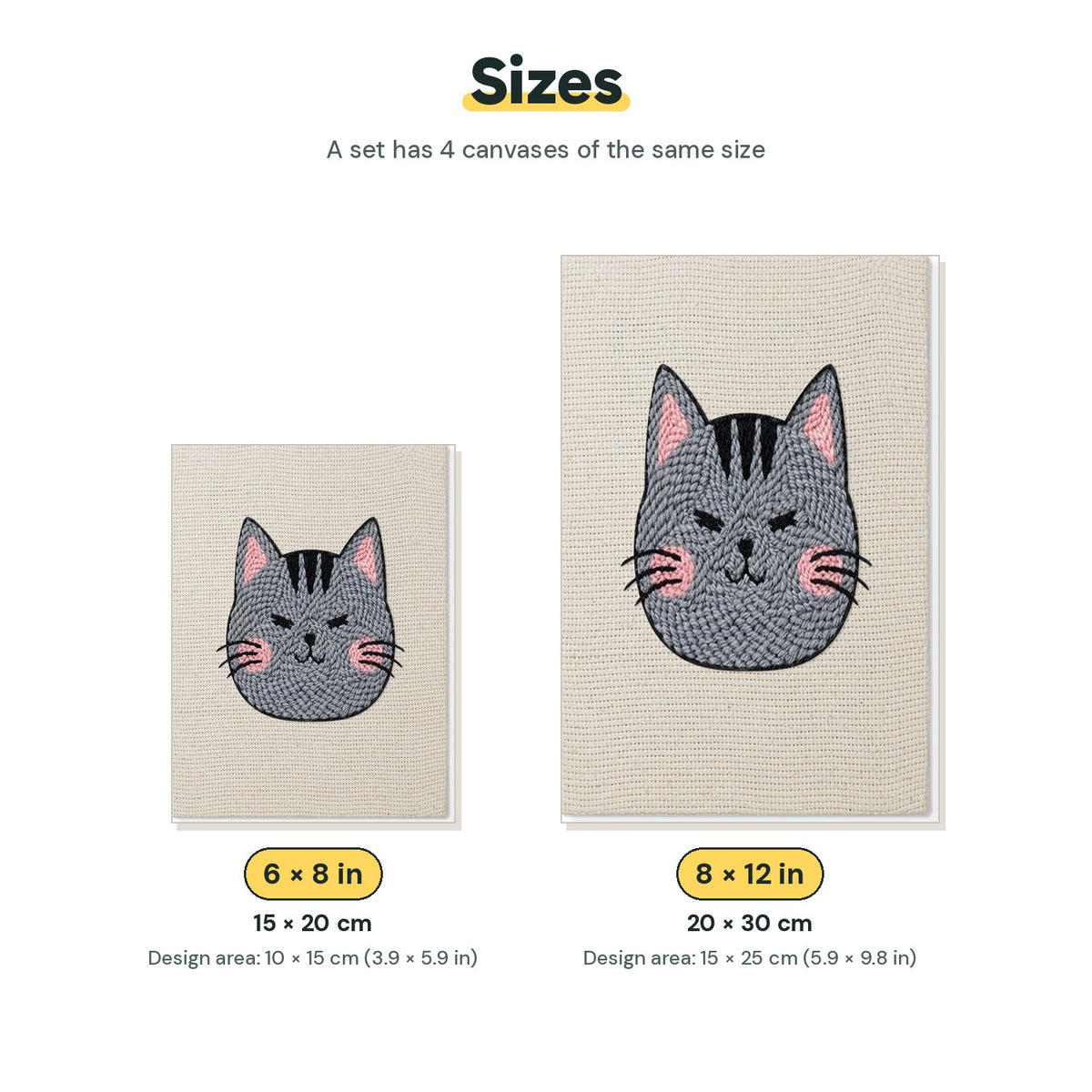 Size chart for the two mini canvas sizes: 6 x 8 in and 8 x 12 in