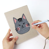 Punching a Grumpy Cat Faces mini canvas with the punch needle