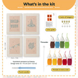 What is in the Halloween Bunting set: 4 printed canvases, punch needle, threader, threads, color guide and 4 sets of hangers (6 × 8 in (15 × 20 cm) each)