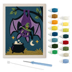 Hanging Bat Witch punch needle kit: finished canvas with threads, punch needle and threader