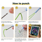 Six steps showing how to thread and use the punch needle