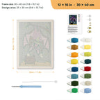 Hanging Bat Witch punch needle kit, 12 × 16 in (30 × 40 cm): canvas size and kit contents