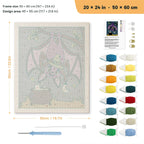 Hanging Bat Witch punch needle kit, 20 × 24 in (50 × 60 cm): canvas size and kit contents
