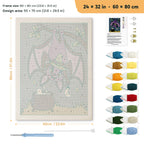 Hanging Bat Witch punch needle kit, 24 × 32 in (60 × 80 cm): canvas size and kit contents