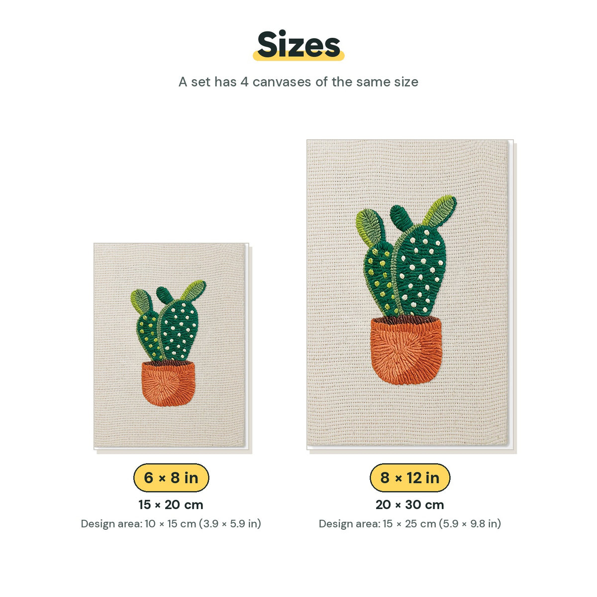 Size chart for the two mini canvas sizes: 6 x 8 in and 8 x 12 in