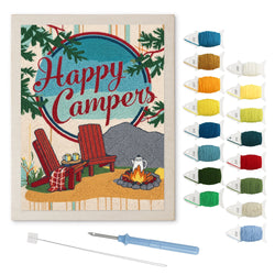 Happy Campers punch needle kit: finished canvas with threads, punch needle and threader