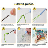 Six steps showing how to thread and use the punch needle