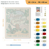 Happy Campers punch needle kit, 20 × 24 in (50 × 60 cm): canvas size and kit contents