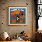 Finished Happy Haunt Tree punch needle canvas on a wall