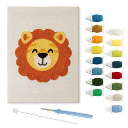 Happy Lion punch needle kit: finished canvas with threads, punch needle and threader