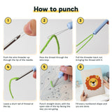 Six steps showing how to thread and use the punch needle