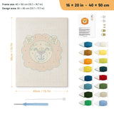 Happy Lion punch needle kit, 16 × 20 in (40 × 50 cm): canvas size and kit contents