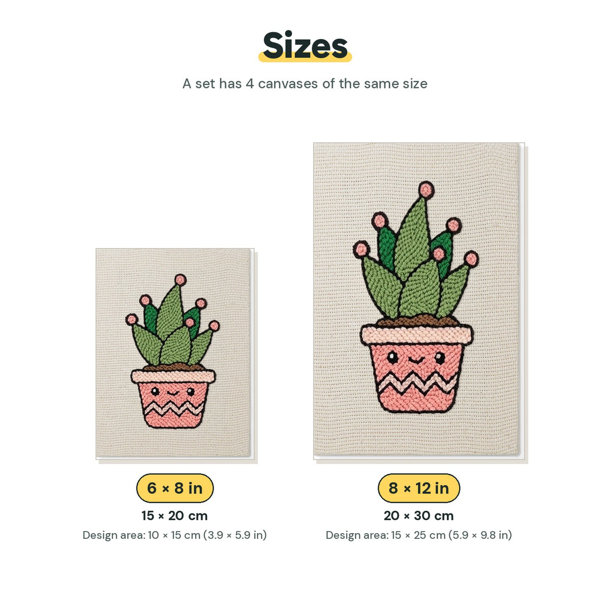 Size chart for the two mini canvas sizes: 6 x 8 in and 8 x 12 in