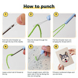 Six steps showing how to thread and use the punch needle