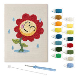 Happy Rain Flower punch needle kit: finished canvas with threads, punch needle and threader