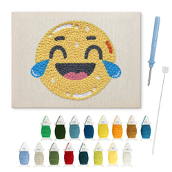Happy Tears Face punch needle kit: finished canvas with threads, punch needle and threader