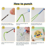 Six steps showing how to thread and use the punch needle