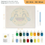 Happy Tears Face punch needle kit, 20 × 24 in (50 × 60 cm): canvas size and kit contents