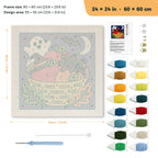 Harvest Basket Cat punch needle kit, 24 × 24 in (60 × 60 cm): canvas size and kit contents