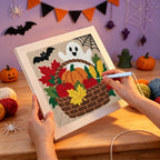 Punching the Harvest Basket Ghost design with the punch needle