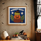 Finished Harvest Haunt Stack punch needle canvas on a wall