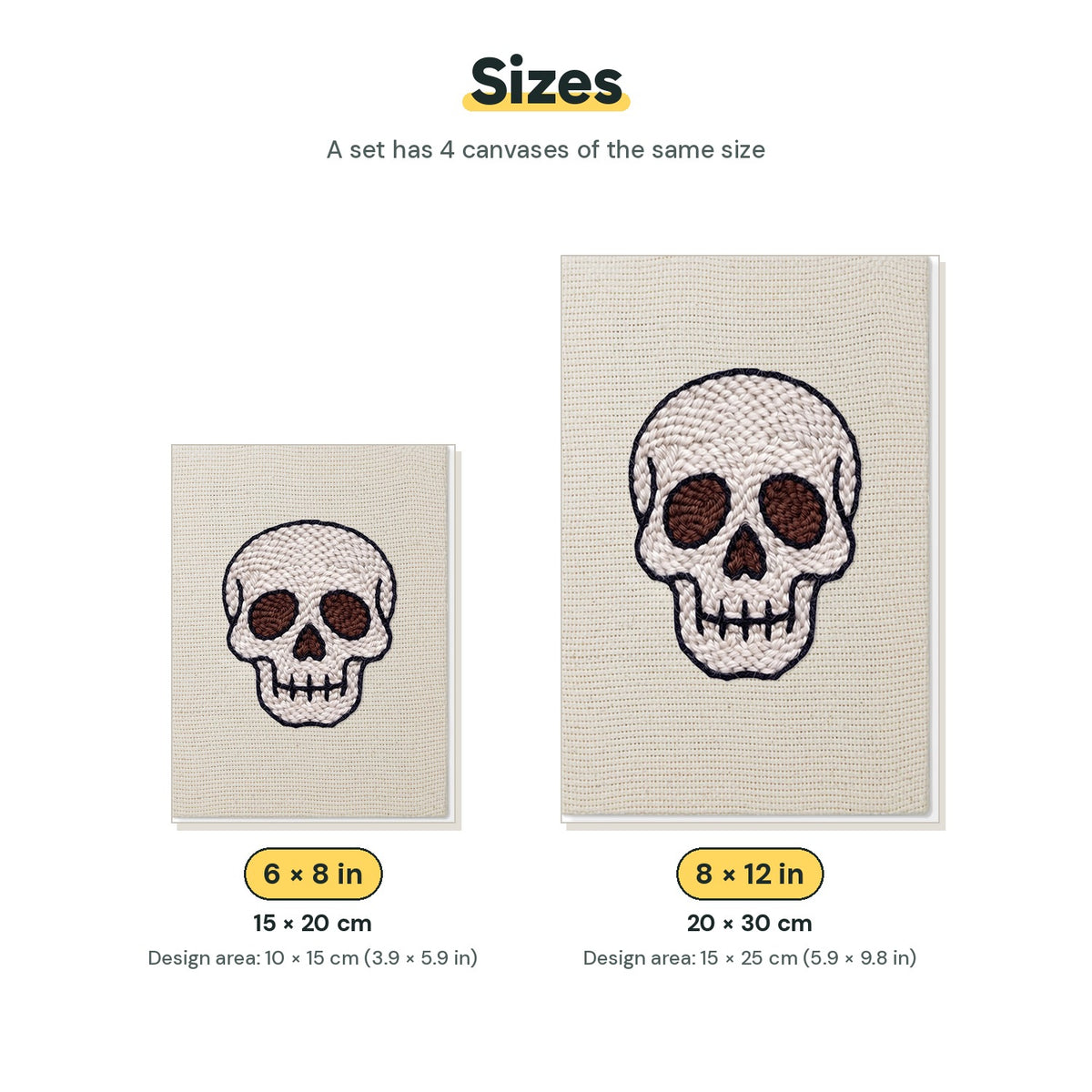 Size chart for the two mini canvas sizes: 6 x 8 in and 8 x 12 in